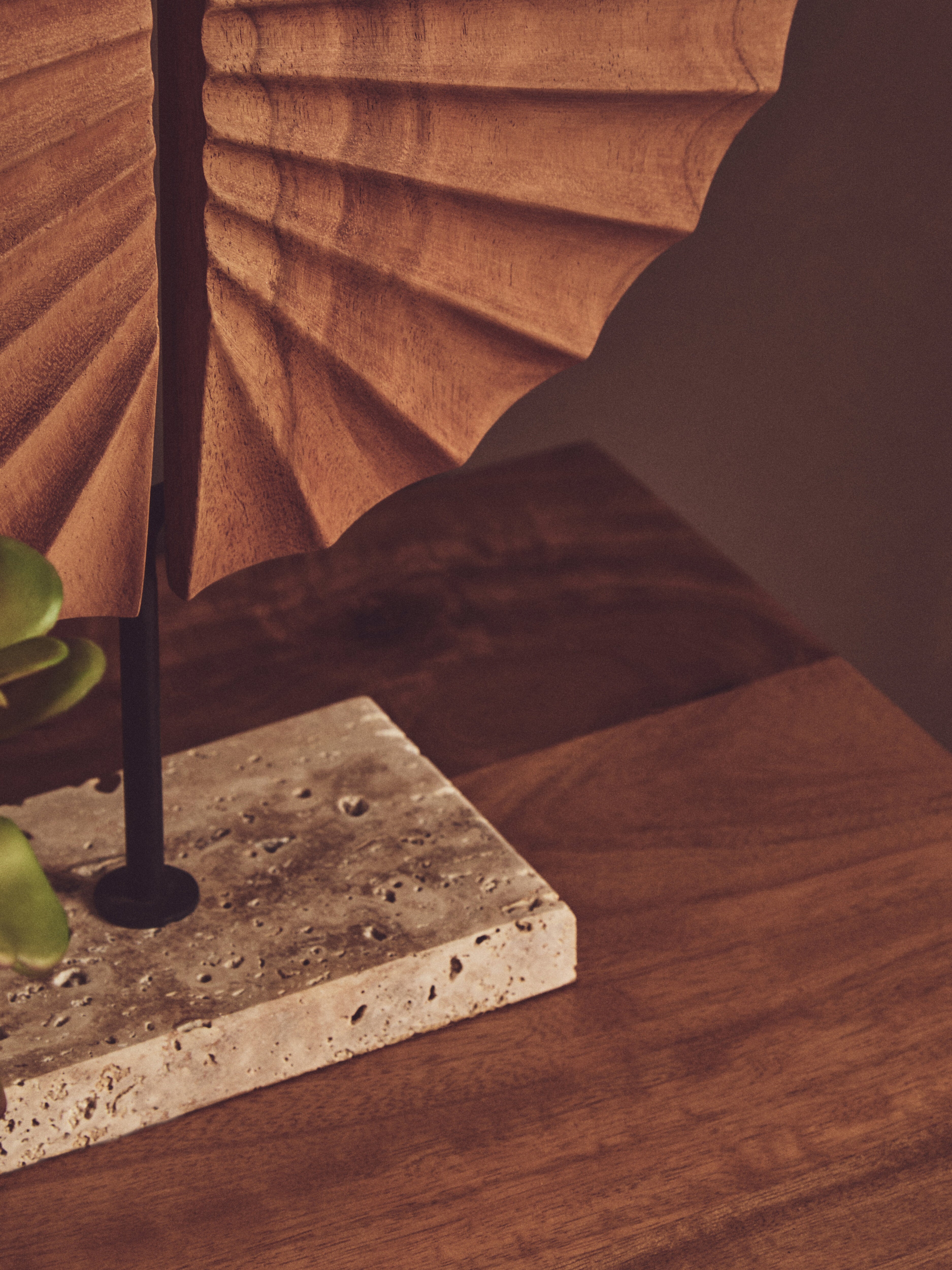 Lindos Natural Wood Sculpture With Travertine Base